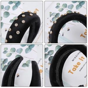 Thick Velvet Headband With Gold Flower Rhinestones